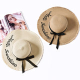 Summer embroidery straw hat for women, wide brim, sun protection, suitable for beach, adjustable fold neat