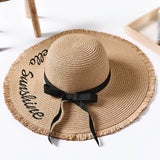 Summer embroidery straw hat for women, wide brim, sun protection, suitable for beach, adjustable fold neat
