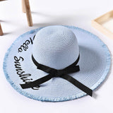 Summer embroidery straw hat for women, wide brim, sun protection, suitable for beach, adjustable fold neat