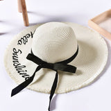 Summer embroidery straw hat for women, wide brim, sun protection, suitable for beach, adjustable fold neat