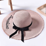 Summer embroidery straw hat for women, wide brim, sun protection, suitable for beach, adjustable fold neat