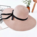 Summer embroidery straw hat for women, wide brim, sun protection, suitable for beach, adjustable fold neat