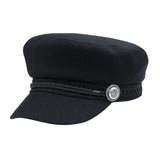 Fashion black Hat Winter Cap Wool Hat Women Button Cap Casual Street wear rope flat Cap Elegant Solid Autumn