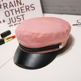 Fashion PU Leather Military Hat spring summer Wool Sailor Hat For Women Men Black  flat top  Female travel cadet hat Captain Cap